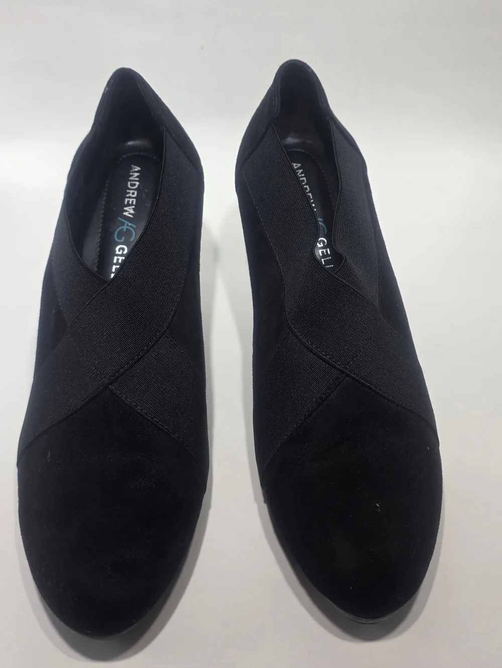 Andrew Geller Black Slip On Heels 9.5M Comfort Stretch Block Heel Shoes